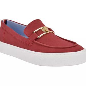 Tommy Hilfiger Womens Wilfer2 w/Metallic Logo Red Penny Loafer Shoes Size 8 NWOB